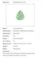 natural blue green Paraiba tourmaline stone