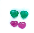 Heart Shape Natural Emeralds & Rubies Pairs — Rare Loose Gemstone Set